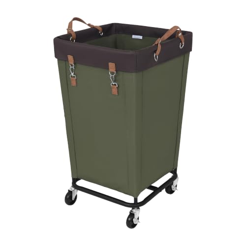Image of StorageWorks 160L Laundry Basket with Wheels, Rolling Hampers for Clothing | Green Laundry Basket with Wheels, Metal Frame & Handles, Rolling Hamper for Bedroom, Bathroom, Dorm, Hotel