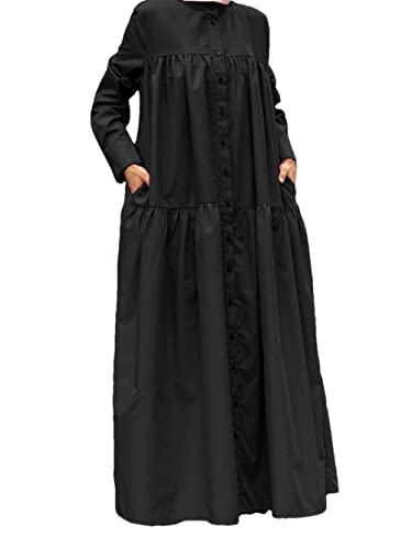 Robe longue coréenne femme manches longues, tunique ample vêtement noir taille 4XL