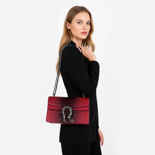 Image of Women's Crossbody Shoulder Bag Snake Print Satchel Purse Leather Chain Clutch Evening Handbag