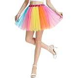 PLULON Colorful Tutu for Women Adults, 5 Layers Neon Short Tutus Skirt Puffy Elastic Tulle Dance Ballet Bubble Skirts Halloween Costume 80s Outfit for Girls Teens Bachelorette Party Fancy Dress