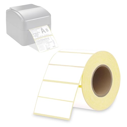 Image of GLUN Direct Thermal Barcode Label Sticker Size 60mm x 40mm, 1000 Labels, Pack of 2 Roll, Direct Thermal White Self Adhesive Sticker for Labeling & Barcoding