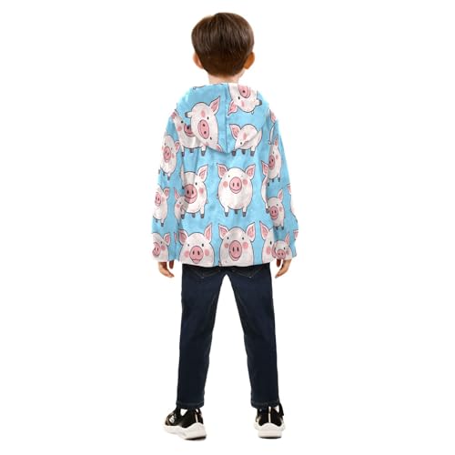 Cute Pig Blue Pattern Print Toddler Fleece Jacket Girl Boys Hooded Fleece Jacket Coat Warm Outwear Zip-up 3-10T4