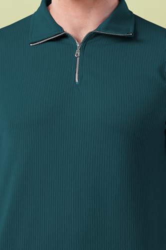 Image of KAJARU Men's Quarter Zip Pullover T-Shirt, Cable Knit Pattern, Full Sleeve