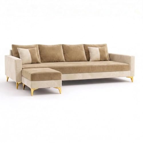 Image of Classiq Rich 5 Seater L Shape Sofa Set with Movable Ottoman | Flexible Layout | Spacious Soft Touch Seating | Designer Sofa for Living Room (Beige-Cream)
