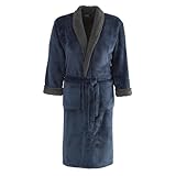  SENSEI MAISON - Peignoir polaire mixte col châle bicolore KALY - S - Bleu Nuit/Silver Grey