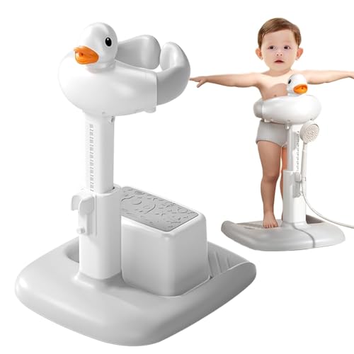Image of Baby Bath Tub with Stand, Baby Hug Bath Tower for Standing Up Themselves, 0-48 Months Adjustable Size Toddler Shower Stand Support, Durable Baby Bath Aid, Free Mother Hands