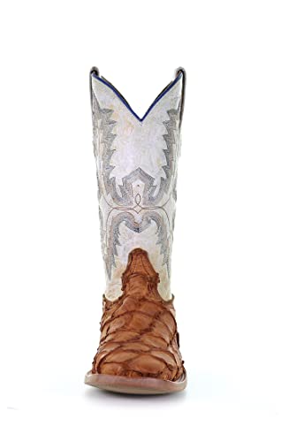 CORRAL MEN'S COGNAC/WHITE FISH PIRARUCU EMBROIDERY SQ. TOE, LEATHER WITH RUBBER INSERT SOLE, WESTERN A40504