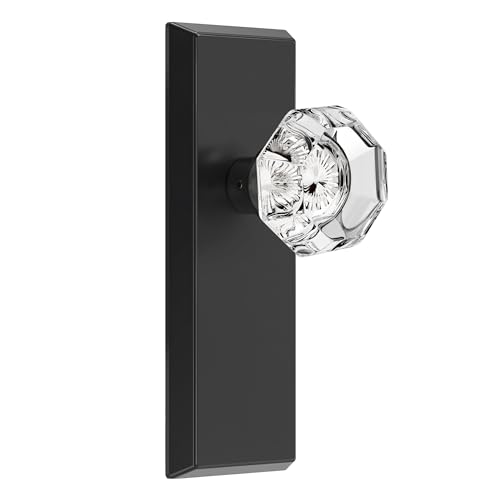 Image of Antique Crystal Dummy Door Knobs Interior, 2 Pack, Matte Black | Zinc Alloy & Crystal Glass Knob, Non-Turning Single Side Vintage Classic Door Knob for Bifold Hallway Interior Doors