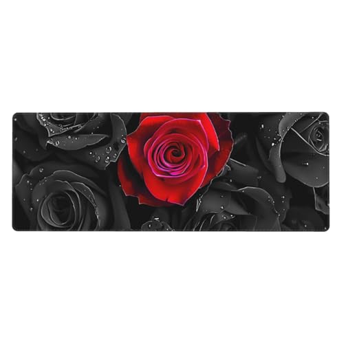 Tapis de souris XXL floral rouge 80x30 cm antidérapant pour le bureau