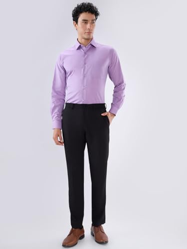 Image of Raymond Men Regular Fit Fil-A-Fil Pattern Pure Cotton Semi Cutaway Collar Full Sleeve Formal Shirt Violet