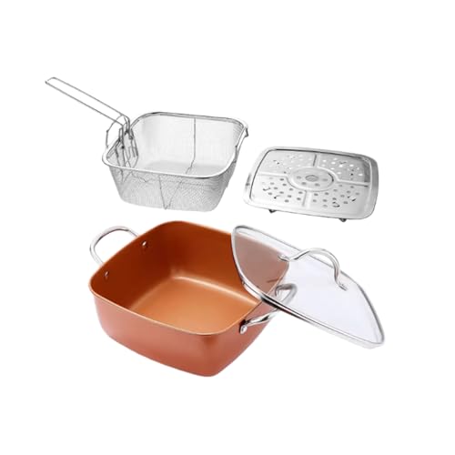 hybmszj 天ぷら鍋 揚げ鍋 24cm ミニ角型鍋 304ステンレス鋼 油水分離 蓋付 大容量焦げ付き防止 家庭用揚げ物鍋 調理器具 4点セットIH対応 直火 お手入れ簡単 蒸し鍋 収納可能 持ち運び簡単 天ぷらフライヤー 蒸し 揚げなど多機能 チキン