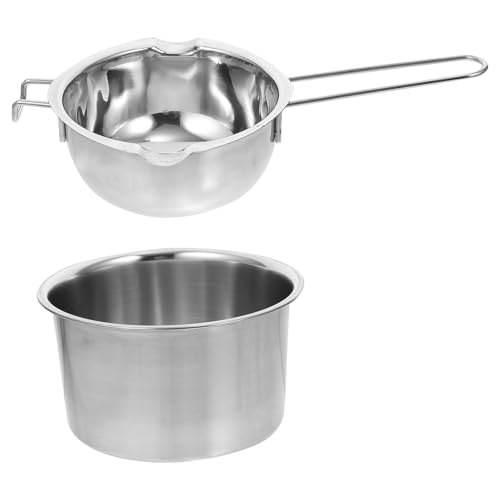 BRIGHTFUFU Pentola a Bagnomaria in Acciaio Inox 304 600Ml per Sciogliere Cioccolato Burro e Cera Set Pentola Esterna da 16 CM Adatta per Uso Domestico Pasticceria e Ristorazione