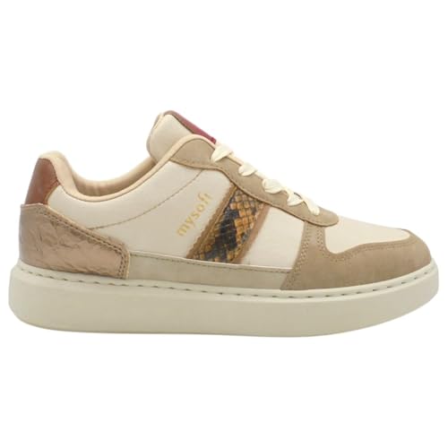 My Soft 25M600 Scarpe Sportive Donna Casual, Pelle e Nobuk Sintetico, Soletta in Memory Foam Rimovibile, Suola Antiscivolo in Gomma per: Donna, beige, 38 EU
