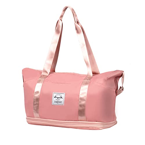Hyindoor Sac de voyage de sport pour femme,Séparation sèche et humide,Avec housse à chariot,Grand sac fourre-tout pour les vacances, le shopping, rose, Sac de voyage Cover