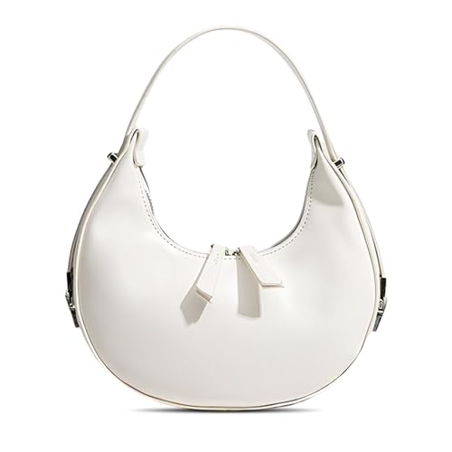YYW Womens Clutch Purse Shoulder Handbags Crescent Bag Leather Zipper Adjustable Shoulder Strap Hand Bags (White)