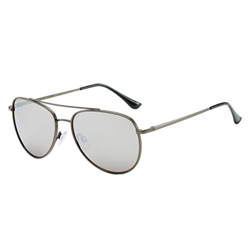 Piranha Jayden Men's Aviator Sunglasses with Silver Frames and White Mirror Lens