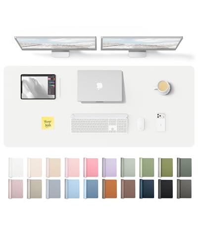 Image of YSAGi Leather Desk Pad Protector, Office Desk Mat, Large Mouse Pad, Non-Slip PU Leather Desk Blotter, Laptop Desk Pad, Waterproof Desk Writing Pad for Office and Home (White,55 inch x 17.2 inch)
