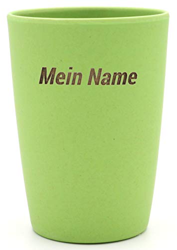 Magu 1 Becher mit Namen personalisierter Bambus Trinkbecher - Individuelle Namensgravur Zahnputzbecher 461 - naturgrün