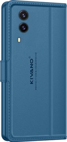 Image of KIVANO LUXE Compatible for Vivo V21e 5G Luxury Handmade Leather Magnetic Flip Folio Case | Card Holder & Kickstand | Slim Protective Cover | Unisex - Blue
