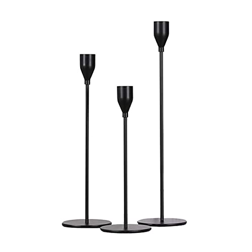 HUOGEE Kerzenständer 3 Set Schwarz Metall Kerzenhalter Hoch Vintage Kerzen Ständer für Spitzkerzen Kerzenhalter-Set für Wohnzimmer Schlafzimmer Deko Cover