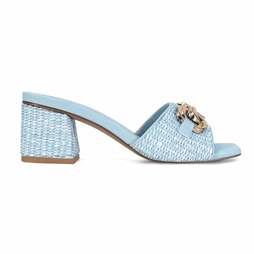 Image of SOVANYOU Women's Raffia Sandals Square Toe Slip on Mules Comfortable Dressy Sandals Chunky Block Heels for Beach Party Vacation Shoes