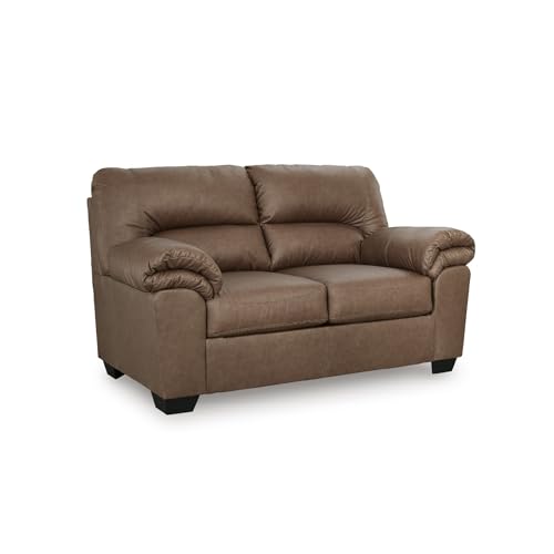 Image of Signature Design by Ashley Faux Leather Caramel Brown Loveseat Sofa Couch