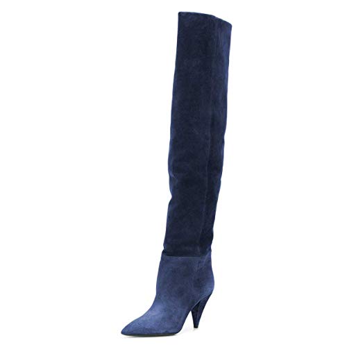 XYD Sassy Cone Mid Heels Thigh High Boots for Women Over The Knee Stretchy Pointed Toe Stylish Baggy Winter Warm Dress Long Booties Shoes