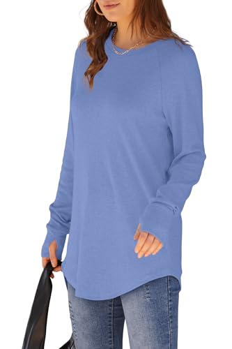 Image of XIEERDUO Womens Tunic Tops to Wear with Leggings Long Sleeve Thumb Hole Shirts Crew Neck Curved Hem