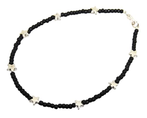 Glitz n Glamor Glitz n Glamour Black Glass Seed Bead Anklet with Silver Star Beads for Women (B07XJ5GXDR) Amazon Price History, Amazon Price Tracker