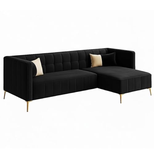 Image of SOCOZI Stylluxe 6 Seater Velvet Fabric RHS L Shape Sofa Set for Living Room |Fabric L Shape Sofa Set for Home & Office (Black)