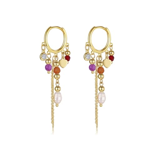 GZQ Bohemian Tassel Hoop Earrings for Women,Colorful Beaded Pearl Dangle