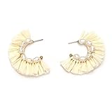 LYGXWJFC Pendientes de aro Blancos de Punto: Chapado en Oro de 14 Quilates, Accesorio único y Elegante de Rafia, Moderno, hipoalergénico, Delicado, joyería Vintage, Fiesta, graduación, Regalos de