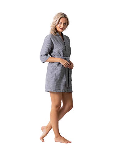 Lightweight Waffle Weave Bath, Spa & Bridesmaids Kimono Short Robes (Gray, L) #TOP4