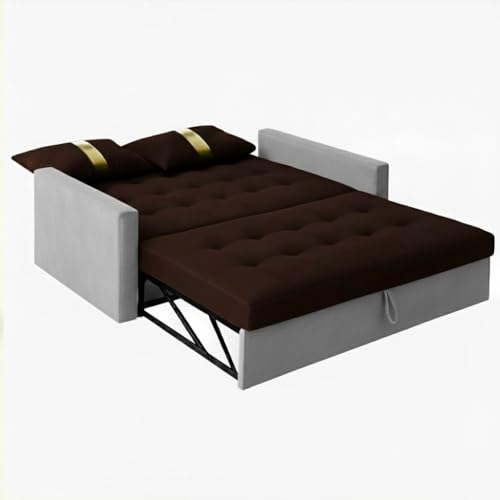 Image of FURNY Tressa 2 Seater Fabric Pull-Out Sofa Cum Bed (Light Grey-Dark Brown) Premium Velvet Finish | Durable Comfort | Ideal for Living Room
