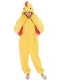 NEWCOSPLAY Animal Onesie Costume Adult Pajamas Plush One Piece Cosplay Costume(Yellow Chicken, Medium)