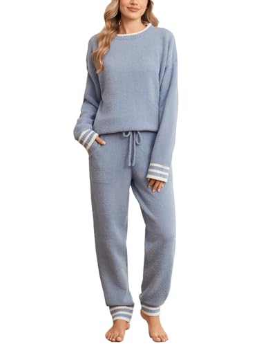 Snuggle Sac Pajamas for Women Set Cozy Soft Long Sleeve 2 Piece Lounge Sets Winter Knit Pullover Pjs for Home, Errands