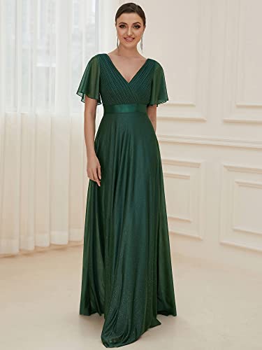 Image of Ever-Pretty Women's Summer Glitter Formal Dresses Evening Gown V Neck Short Sleeves Floor Length Mother of Bride Dress 50159
