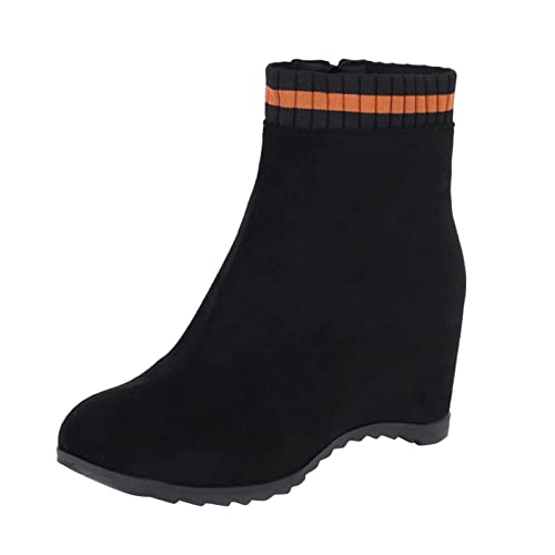 Woaikeyu señoras moda color sólido rebaño lado cremallera tacón cuña interior Booster botas cortas Sandalias cuero confort, marrón, 41 EU