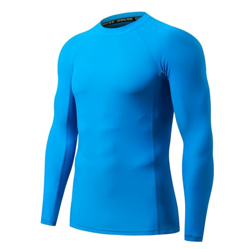 Image of HUGE SPORTS Men's Rash Guard Long Sleeves UPF 50+ UV Sun Protection Quick Drying Splice Compression Swim Shirts