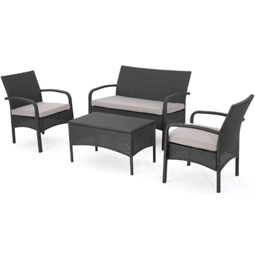 Image of Amazon Brand - Solimo Zeno Outdoor Sofa Set || Balcony Sofa || Patio Furniture Sets || Indoor Sofa|| Wicker Rattan Garden Sofa Set with Cushion and Center Table (4 Seater-Brown-Beige)