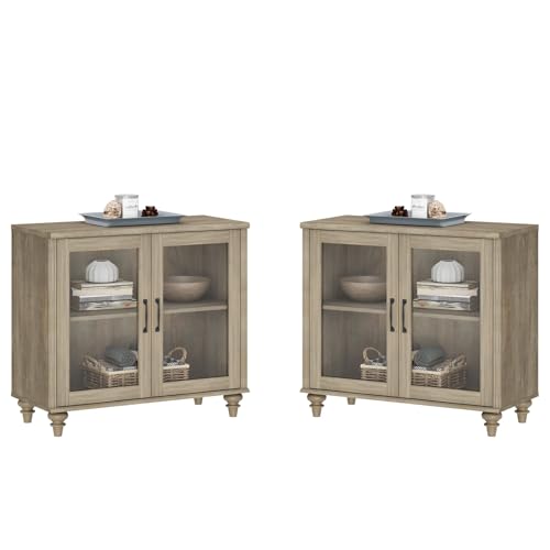 WAMPAT Farmhouse End Table with Ample Storage, Set of 2 Large Mid Century Modern Wood Bedside Table,...