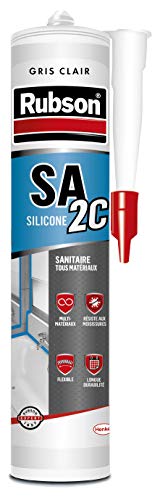Rubson SA2 Sanitaire Gris Clair, Mastic silicone 2-en-1 pour émail et matériaux de synthèse, Joint sanitaire renforcé en antifongiques, finition lisse & brillante, 280 ml