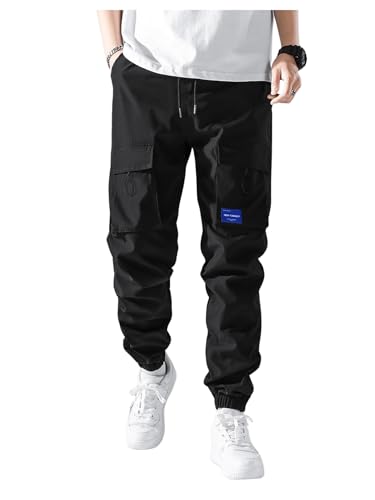 OYOANGLE Men's Drawstring Waist Sports Jogger Cargo Pants Outdoor Sweatpants with Pocket