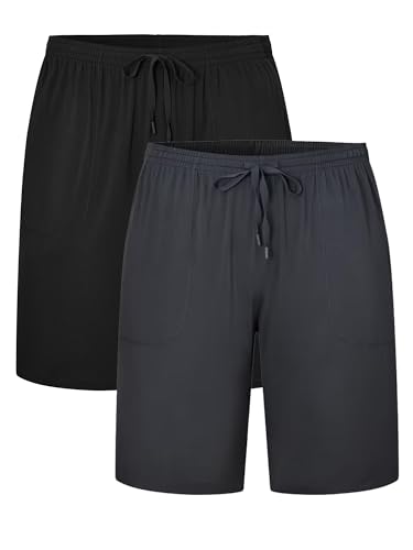 EA'S SECRET Mens Pajama Shorts Bamboo Drawstring Men's Sleep Shorts Soft Lounge Pajama Bottoms with Pockets 2 Pack