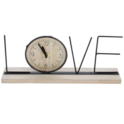 Reloj de escritorio retro de madera y hierro analógico para estanterías 2