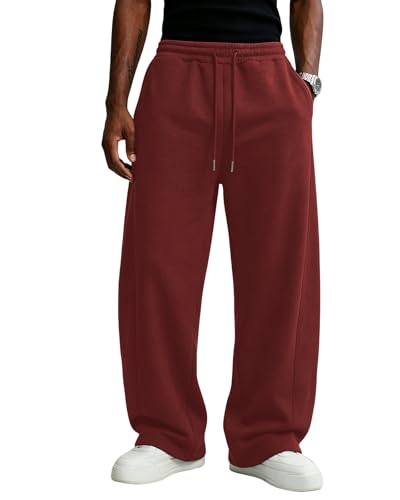 Image of Wangdo Men's Baggy Sweatpants Wide Leg Lounge Cotton Jogging Pants Casual Elastic Waist Joggers with Pockets