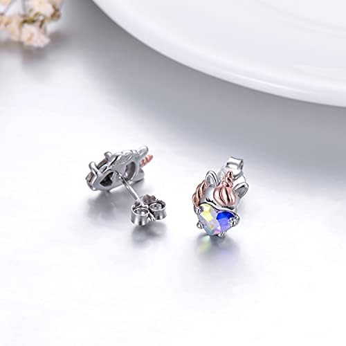 Unicorn Earrings 925 Sterling Silver Hypoallergenic Crystal Stud Earrings Cute Animal Earrings Jewellery Unicorn Gifts for Women Girls