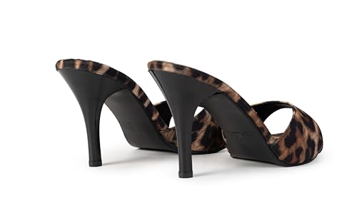 Image of SHEYEL Women's Leopard Print Stiletto Heels | Stylish Open Toe Slip-On Sandals | 3.5 inches Heels