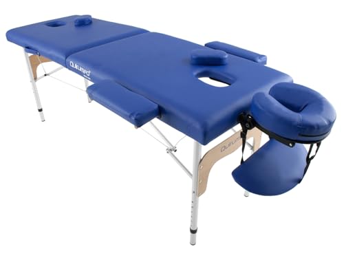 QUIRUMED Aluminium Klappbare Massageliege Easy, Schwarz, 180 x 60 cm, Kunstleder, Tragbar, Leicht, Abnehmbare Kopfstütze, Gesichtsloch, Höhenverstellbar, Bis zu 120 kg