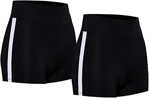 Marca Amazon - AURIQUE Shorts de Deporte con Banda Lateral Mujer, Negro (negro y negro)., 42, Label:L
